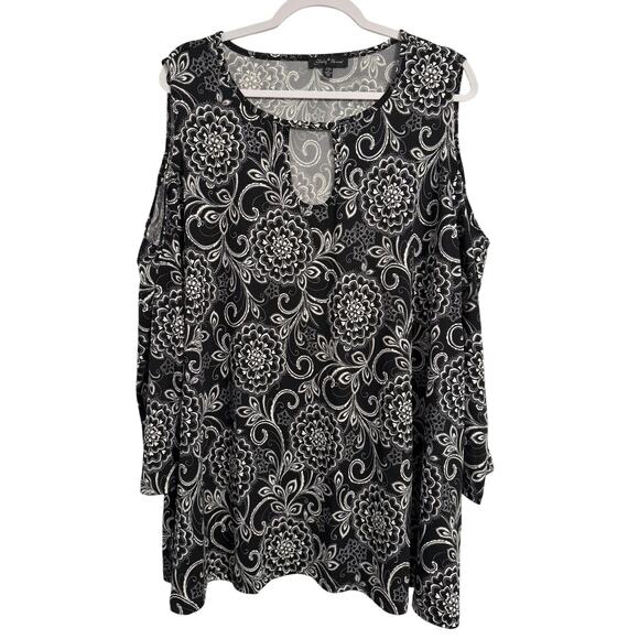Slinky Brand NWOT Boho Hippie Floral Dot Cold Shoulder Cut Out Neckline Tunic 3X - Picture 1 of 7